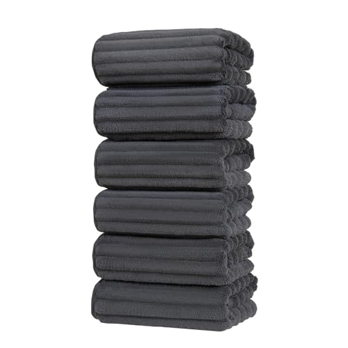 ZVH Hand Towels for Bathroom 6pcs 14X29.5inch,Quick Dry Microfiber,Super Soft,Hand Towels with Hanging Loops for Spa,Kitchen,Hotel (Dark Grey, Set of 6) - color: Dark Grey