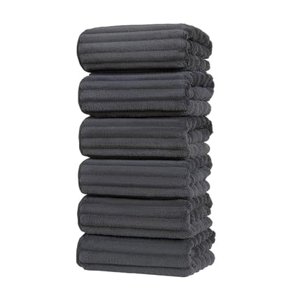 ZVH Hand Towels for Bathroom 6pcs 14X29.5inch,Quick Dry Microfiber,Super Soft,Hand Towels with Hanging Loops for Spa,Kitchen,Hotel (Dark Grey, Set of 6) - color: Dark Grey