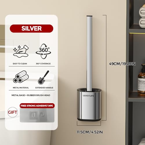 Toilet Brush and Holder, Stainless Steel | Removable Inner Bowl and Splash Protection,Flat and Elongated,Dense Bristles for Through Cleaning - color: Silver