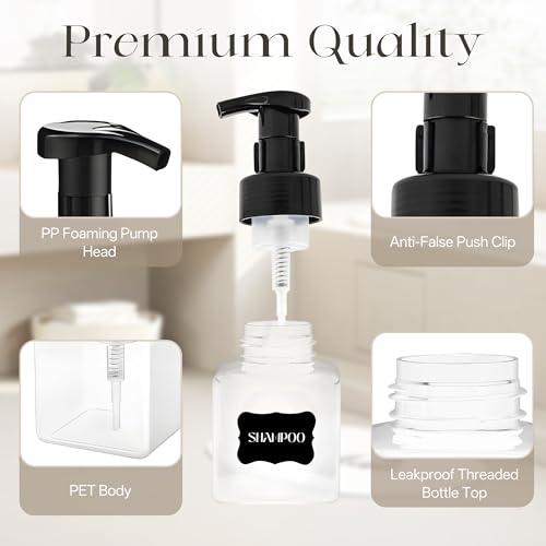 30 pcs 8.5 oz Foaming Soap Dispenser Plastic Foaming Pump Bottle, Refillable Dispenser with Plastic Pump, Empty Hand Bottles for Liquid Soap, Shampoo, Bathroom,Hotel,Restaurant (30, Transparent) - color: Transparent, size: 30