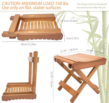 Folding Bamboo Stool for Shower, Leg Shaving and Foot Rest, Natural Bamboo Folding Stool, Folding Bamboo Shower Seat, Fully Assembled, 12 Inch High
