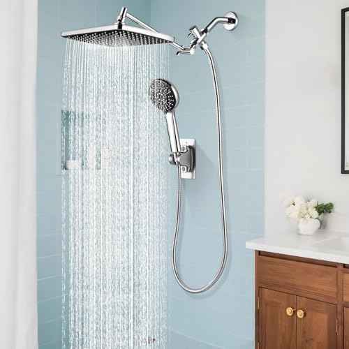 Rain Shower Head with Handheld Combo, Chrome Finish | 11.8" rainfall head, 3-mode handheld, adjustable arm, tool-free install, leak-free chrome, spa-like flow, multi-use spray - color: Chrome, style: Basic