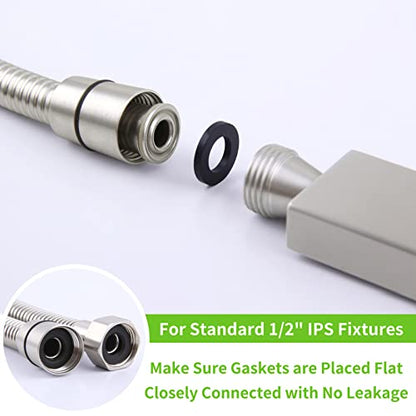 Angle Simple Brushed Nickel Flexible Shower Hose 59 Inches, 1/2" IPS | Stainless Steel Replacement Handheld Shower Head Hose, No Tangles - color: Brushed Steel, size: 59 Inch