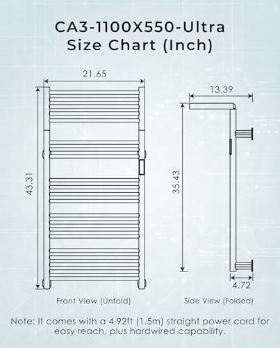 Heated Towel Rack Foldable Smart Dual-Zone APP No-Drill Chrome CA3 - color: Chrome, size: Ultra-21Bar H43.31 x W21.65
