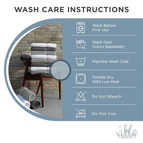 Villa Celestia Cotton Hand Towels Set of 4, 16 x 28, Oeko-TEX Certified, Quick Dry, Blue - color: Blue, size: Hand Towel - Pack of 4