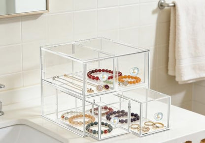 Clear Acrylic Makeup Organizer with 2 Drawer Trays, Cosmetic Storage for Bedroom, Bathroom, Countertop, Dresser (2 drawer)