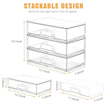 5 Pack Makeup Organizer Stackable, 12.1''L Bathroom Organizer and Storage Acrylic Undersink Drawer Organizer, Cosmetics and Beauty Supplies,Clear Plastic Storage Bins for Vanity,Pantry,Cabinet,Kitchen - style: 5pack Wide