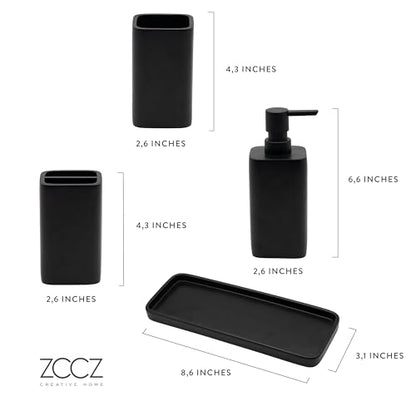 Bathroom Accessory Sets, 4 Pieces Bathroom Accessories Complete Set Vanity Countertop Accessory Set, Includes Lotion Dispenser Soap Pump, Tumbler, Toothbrush Holder and Tray (Matte Black) - color: Matte Black