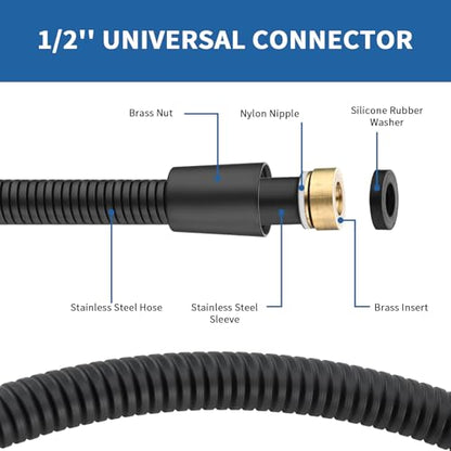 GRICH Shower Hose Extra Long: 71 Inch Metal Cord High-Density Anti-Leak Stainless Steel Shower Head Hose Replacement, Ultra-Flexible & Durable Bathroom Pipe with Solid Brass Insert & Nut, Matte Black - color: Matte Black