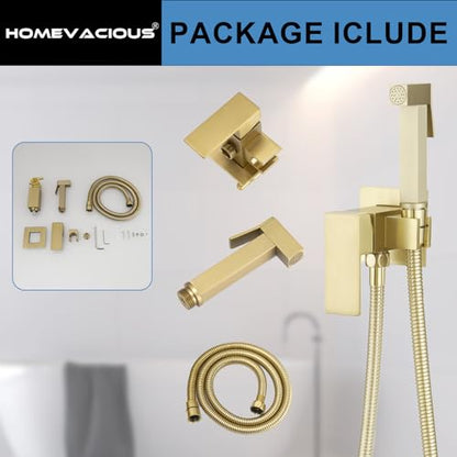 Homevacious Bidet Sprayer for Toilet Adjustable Water Pressure Square Brass | Bidet Attachment Set for Feminine Pets and Baby Diaper Washing Brushed Gold - color: Brushed Gold