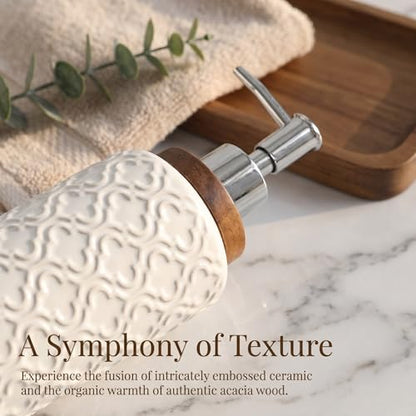 RQYIXI Ceramic 4-Piece Bathroom Accessories Set,White | Countertop Essentials Embossed Textured Design Solid Wood Non-Slip Detail Pearl White Finish - color: White, size: Embossed Textured-4-Piece