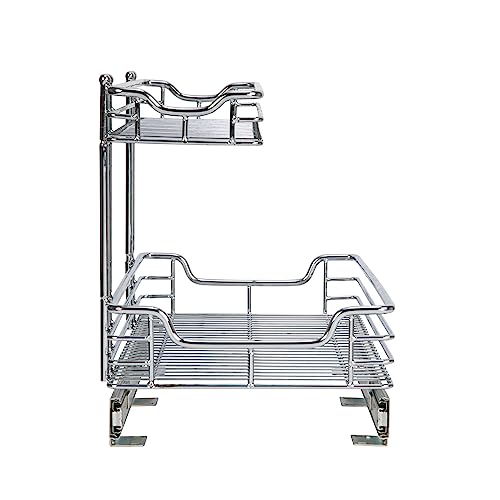 Household Essentials Glidez 2‑Tier Large Multipurpose Chrome‑Plated Steel Pull‑Out/Slide‑Out Under Sink Organizer, Chrome Finish - size: 12.25" - Extended, style: Undersink
