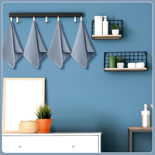 4 Pack Blue Hand Towels Waffle 100% Cotton 13x29 Inch | Soft Absorbent Bathroom Kitchen Use, Waffle Texture Quick Dry, Durable Cotton Washcloths Ideal for Guests Daily Needs - color: Blue