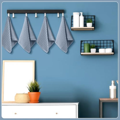 4 Pack Blue Hand Towels Waffle 100% Cotton 13x29 Inch | Soft Absorbent Bathroom Kitchen Use, Waffle Texture Quick Dry, Durable Cotton Washcloths Ideal for Guests Daily Needs - color: Blue