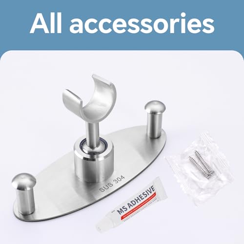 Handheld Shower Head Holder, Shower Head Holder, Handheld Shower Head Holder with 2 Non-Slip Hooks, Stainless Steel Wall Mount Shower Bracket for Bathroom(Oval Shape)