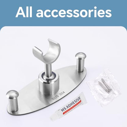 Handheld Shower Head Holder, Shower Head Holder, Handheld Shower Head Holder with 2 Non-Slip Hooks, Stainless Steel Wall Mount Shower Bracket for Bathroom(Oval Shape)