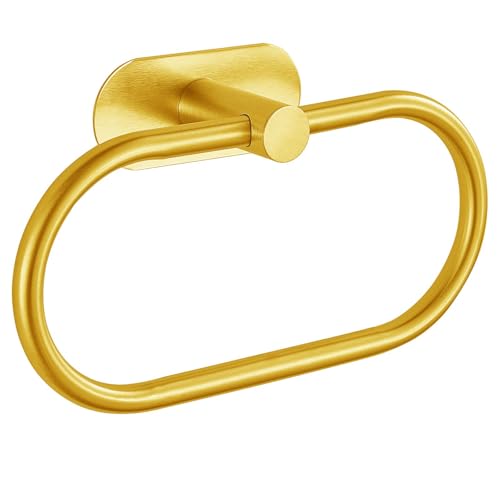 Towel Bar/Bath Towel Ring, Self Adhesive Hand Towel Ring for Bathroom, Stainless Steel Sticky Hand Towel Holder, No Drilling Modern Round Towel Hanger Wall Mounted (Gold) - color: Gold