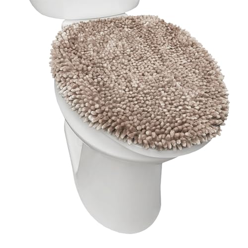 TOWN & COUNTRY BASICS Spa Step Noodle Solid Bathroom Toilet Lid Cover, Plush, Soft, and Absorbent, Machine Washable, Taupe, 18.5"x19.6" - color: Taupe