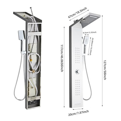 Lengthened Shower Panel Tower System Rainfall Waterfall Shower | Rain Shower Head Handheld High Pressure Rain Massage System(Silver) - color: Silver, style: Upgrade and lengthen