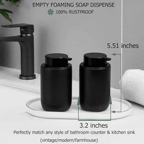 Foaming Soap Dispenser Thick Ceramic Foam Hand Soap Dispenser for Bathroom or Kitchen Sink, Liquid Pump Bottles for Hand soap, Body Wash, 2 Pack Black | Refillable Foam Soap Dispensers for Hand Soap and Body Wash, Ideal for Bathroom Countertop, Kitchen Si