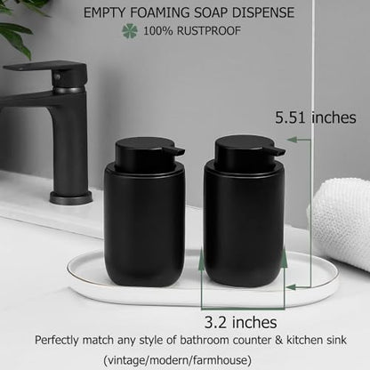Foaming Soap Dispenser Thick Ceramic Foam Hand Soap Dispenser for Bathroom or Kitchen Sink, Liquid Pump Bottles for Hand soap, Body Wash, 2 Pack Black | Refillable Foam Soap Dispensers for Hand Soap and Body Wash, Ideal for Bathroom Countertop, Kitchen Si