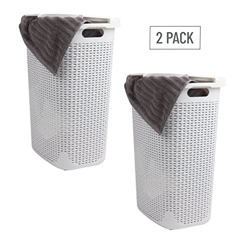 Mind Reader Slim Laundry Hamper with Lid, 60L Tall Clothes Basket, Narrow Tapered Design for Bathrooms, Closets and Laundry Rooms, Plastic, 2 Pack, White - color: White, size: 2-Pack