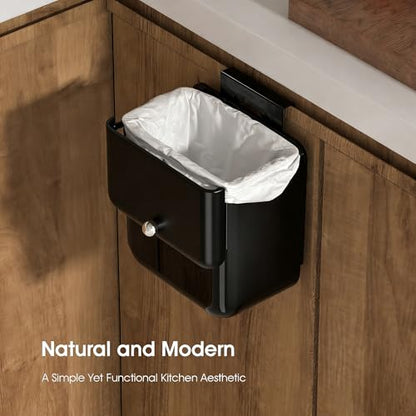Large 3.2 Gallon Compost Bin, Under Sink Trash Can with Lid, Hanging Waste Cabinet for Office Kitchen Cupboard Bathroom Bedroom, Both Black - color: Pure Black