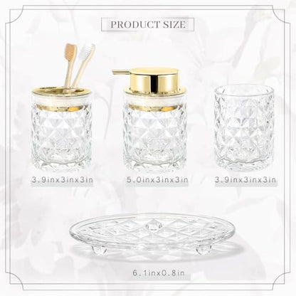 CERBIOR Bathroom Accessories Set, 4 PCS Glass Bathroom Set,Golden White | Includes Soap Dispenser, Toothbrush Holder, Toothbrush Cup, Soap Dish for Decorative Countertop and Housewarming Gift - style: white