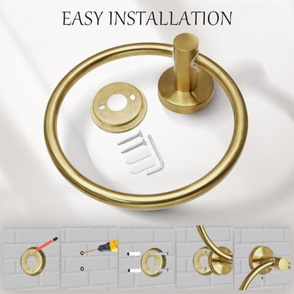 Brushed Gold Towel Ring, Stainless Steel, 1 Pack | Hand Towel Holder, Modern Rack Hanger, Round, Bathroom Wall Mounted - color: Brushed Gold, size: 1 Pack