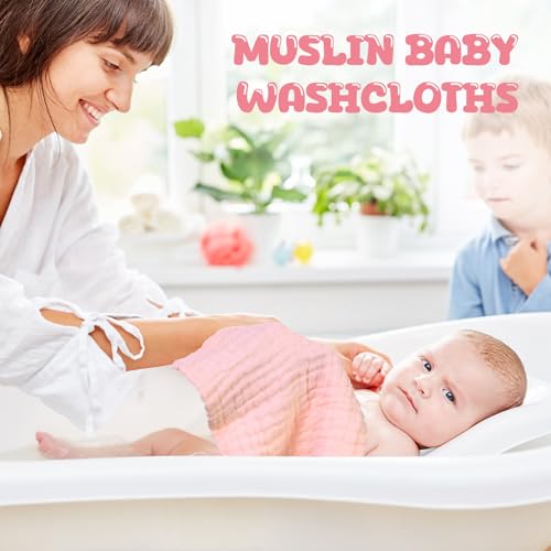20 Pcs Baby Muslin Washcloth 12 x 12 Inch 100% Cotton Soft and Absorbent Muslin Washcloth Burp Cloth Wipe Newborn Face Towel for Baby Boy Girl Sensitive Skin(Powder Pink, White, Pink) - color: Powder Pink, White, Pink