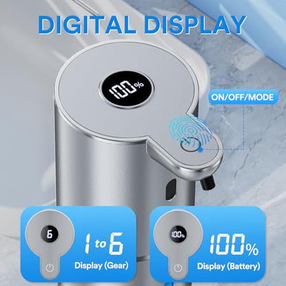 Automatic Foaming Soap Dispenser Touchless, Rechargeable Electric Hand ＆ Dish Soap Dispenser for Bathroom and Kitchen - Smart Digital Display, 6 Adjustable Level, 380ml, Wall Mounted, IPX5 - color: Silver, style: Foam