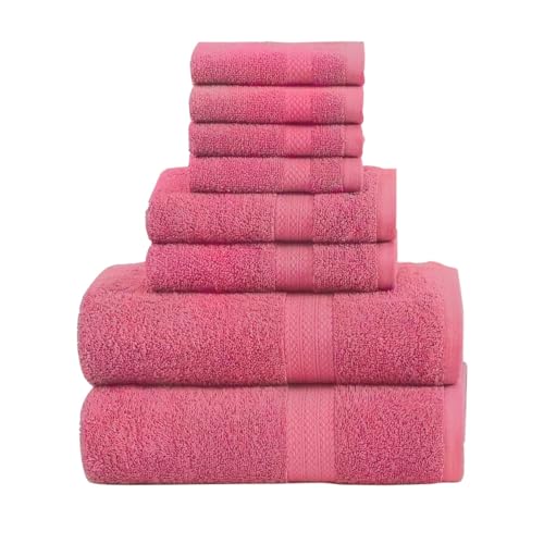 QUBA LINEN Pack of 8 Towels Set, 2 Large Bath Towels, 2 Hand Towels, 4 Wash Cloths, 100% Cotton, Lighter Weight, Quicker to Dry, Super Absorbent, Perfect for Bathroom (Pink) - color: Pink