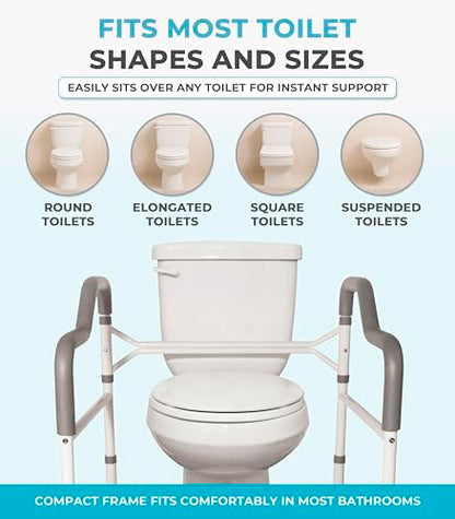 Stander Wonder Toilet Safety Rails for Seniors, Adjustable Detachable Toilet Frame with Padded Handles for Elderly Adults, Foldable Handicap Support Rail with Footrest, Fits Any Toilets