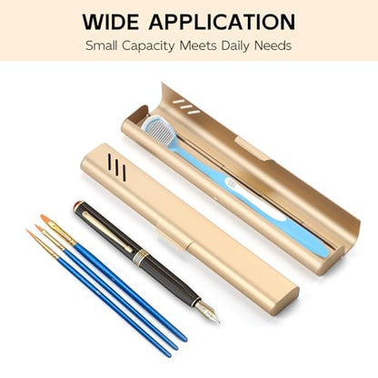 Travel Toothbrush Case, Portable Toothbrush Holder, Durable Aluminum Toothbrush Storage Box, Small Breathable Manual Toothbrush Container for Traveling, School, Camping, Business Trip - Gold - color: Gold