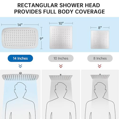 G-Promise All Metal 14 Inches Rainfall Shower Head with Handheld Combo | All Metal, Built to Last, Easy Install, Adjustable Height & Angle for All Heights, Extra Long Hose, Modern Upgrade - color: Brushed Nickel, size: 14 Inches