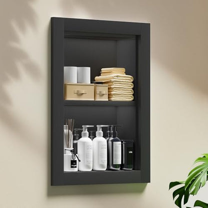 Recessed Medicine Cabinet, 14x18 Wood Recessed Wall Niche Medicine Cabinet Replacement, Water-Proof Wall Niche for Bathroom/Hallway, Black - color: Black, size: 14x18