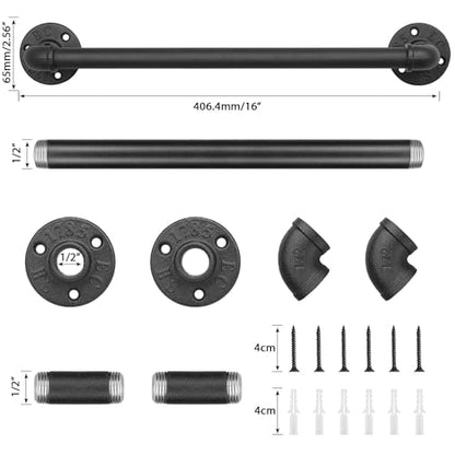 Industrial Pipe Towel Rack Towel Bar, Heavy Duty Wall Mounted Rustic Farmhouse Bath Towel Holder for Bathroom (Black, 16 inch) - color: Black, size: 16 Inch