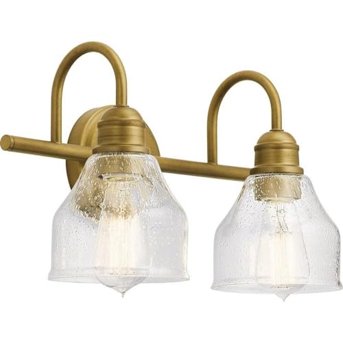Kichler Avery 15" 2 Light Bathroom Vanity Light in Natural Brass, Vintage Bathroom Wall Mount Fixture with Clear Seeded Glass, (15" W x 9.25" H), 45972NBR - color: Natural Brass, size: 2-Light
