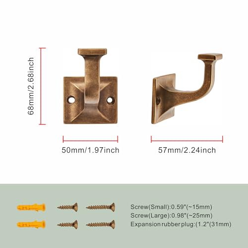 CHIVS Heavy Duty Sold Zinc Towel Hooks, Wall Mounted Square Robe Hooks for Bathroom, Kitchen, Bedroom, Hotel ，Antique Brass Wall Hook 5 Pack - color: Antique Brass