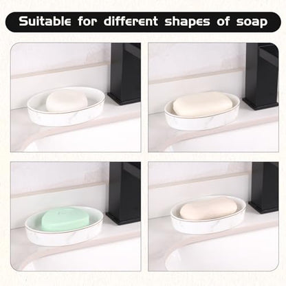 Soap Dish, Ceramic White Marble Soap Holder Soap Bar Holder, Oval Soap Dish for Shower Bathroom Kitchen Sink, Easy Clean, ANTIS'S HOME
