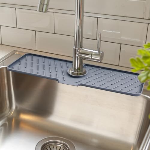 Kitchen Sink Silicone Splash Guard, Faucet Mat for Keeping Kitchen and Bathroom Sinks Dry, 17.7 x 6.3 Inches, Grey - color: Dark Gray