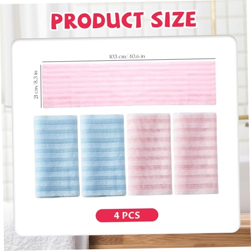 Exfoliating Bath Towel Set of 4 Japanese Long Bath Scrubber 39 Inch Dual-Sided Textured Washcloth for Dead Skin Removal, Body Shower Towels for Bathroom, Style2