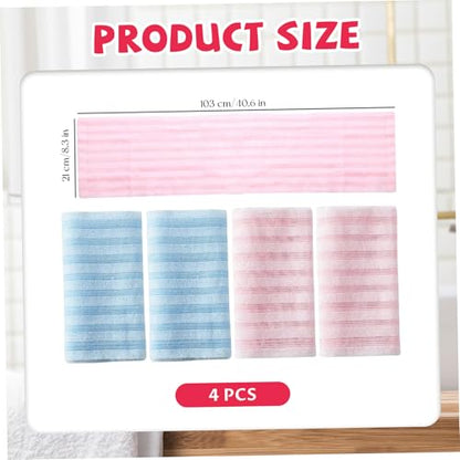 Exfoliating Bath Towel Set of 4 Japanese Long Bath Scrubber 39 Inch Dual-Sided Textured Washcloth for Dead Skin Removal, Body Shower Towels for Bathroom, Style2