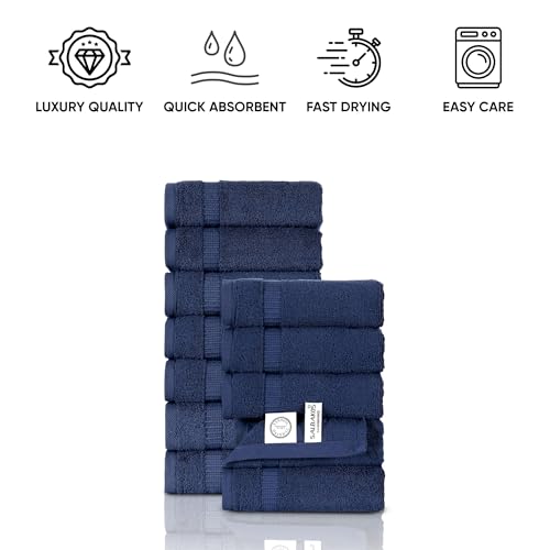 SALBAKOS 12-Piece 100% Turkish Cotton Washcloths and Face Towels, Navy | 13x13 in Standard Size Small Towel, Multi-use Bathroom & Kitchen, Thick Super Soft Absorbent Durable, Oeko-Tex Made in Turkey - color: Navy, size: 12 Washcloths