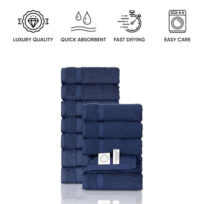 SALBAKOS 12-Piece 100% Turkish Cotton Washcloths and Face Towels, Navy | 13x13 in Standard Size Small Towel, Multi-use Bathroom & Kitchen, Thick Super Soft Absorbent Durable, Oeko-Tex Made in Turkey - color: Navy, size: 12 Washcloths