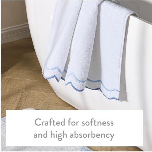 Peri Home 2 Piece Cotton Bath Towel Set, Embroidered, White, Blue Scallop - color: White With Blue Scallop, size: 2 Bath Towel