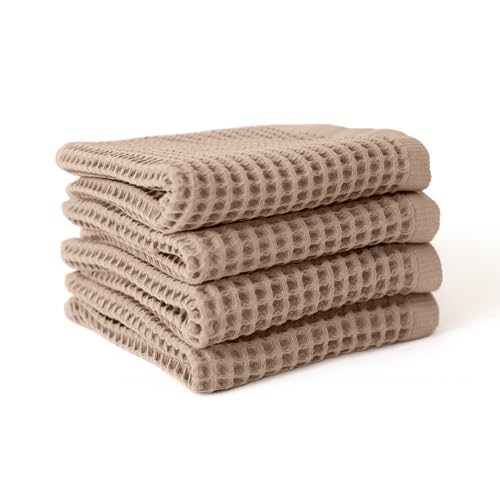 Premium Waffle Hand Towels Pack of 4 Extra Large 20x35 inch - 100% Turkish Cotton, Waffle Weave, Quick Dry, Lint Free, Super Absorbent, Thin Hand Bath Towel (Brown, Set of 4 Hand Towels) - color: Brown, size: Set of 4 Hand Towels
