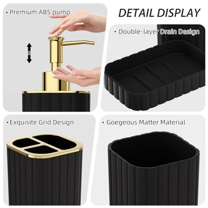 Bathroom Accessory Set - 26PC Bathroom Sets with Shower Curtain and Rugs, Black Bathroom Set, Bathroom Sets with Stainless Steel Trash Can, Toilet Brush