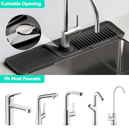24 Inch Longer Faucet Mat for Kitchen Sink, 5° Slope Fast Self-draining, Kitchen Sink Splash Guard Silicone Sink Faucet Mat Splash Guard Kitchen Sink Area Tidy Splash Faucet Guard Draining Mat - color: Black, size: 24" x 5.5"