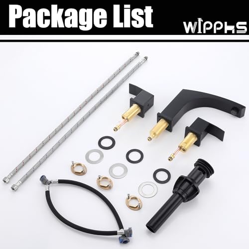 3 Hole Bathroom Faucet Matte Black, 2 Handle 8 inch Widespread Bathroom Sink Faucet with Pop Up Drain and cUPC Supply Hose, Black Bathroom Vanity Faucet 3 Hole WI37151BK | 2 Handle Sink Faucet with Pop Up Drain and cUPC Supply Hose, Stainless Steel Square